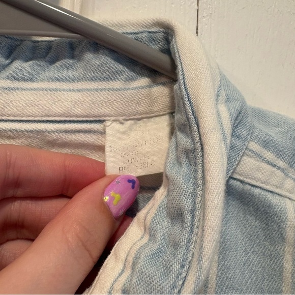 Vintage Blue & White Double Impact Striped Denim Like Button Down - Size Medium - Picture 3 of 6